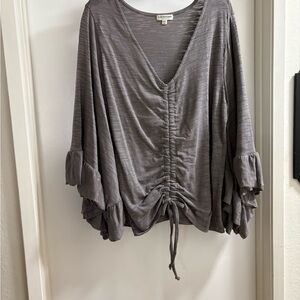 EARTHBOUND Gray Ruched V-Neck Blouse